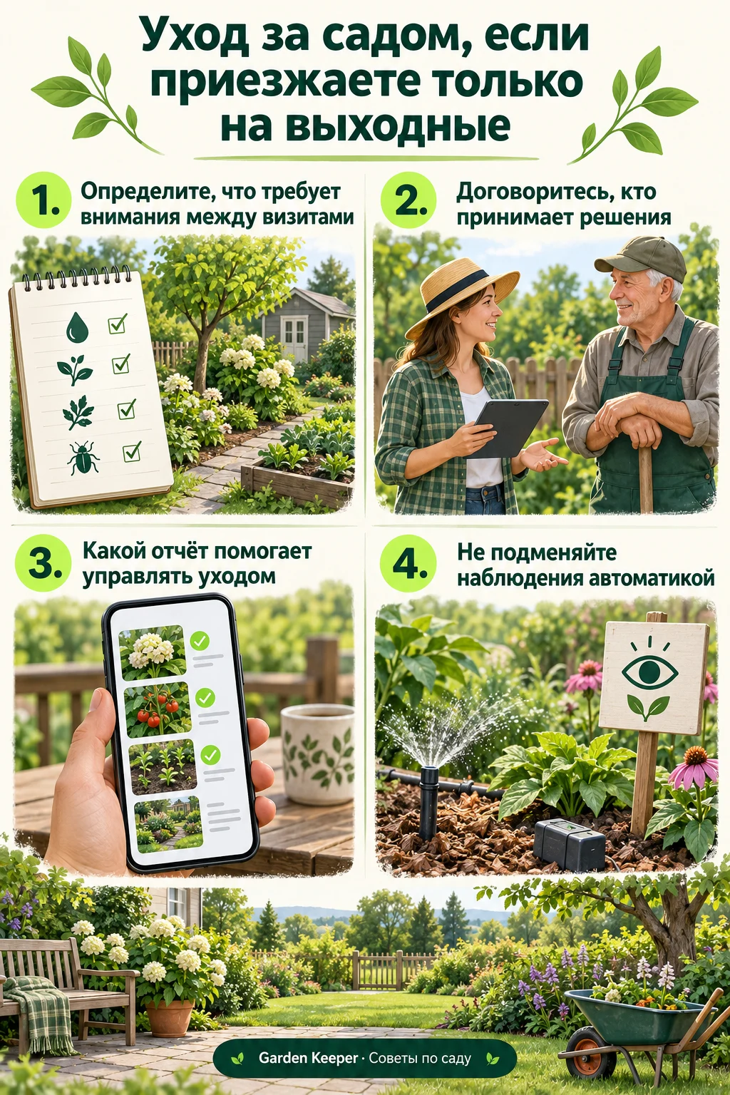 Памятка: Определите, что требует внимания между визитами. Договоритесь, кто принимает решения. Какой отчёт помогает управлять уходом. Не подменяйте наблюдения автоматикой.