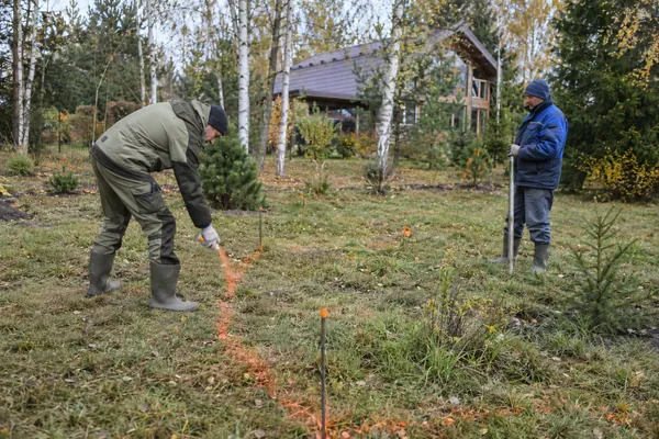Геопластика участка — разметка участка. Визуальная концепция работы специалистов.